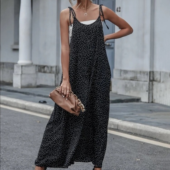 Boho black polka dot knot cami jumpsuit - Picture 15 of 16